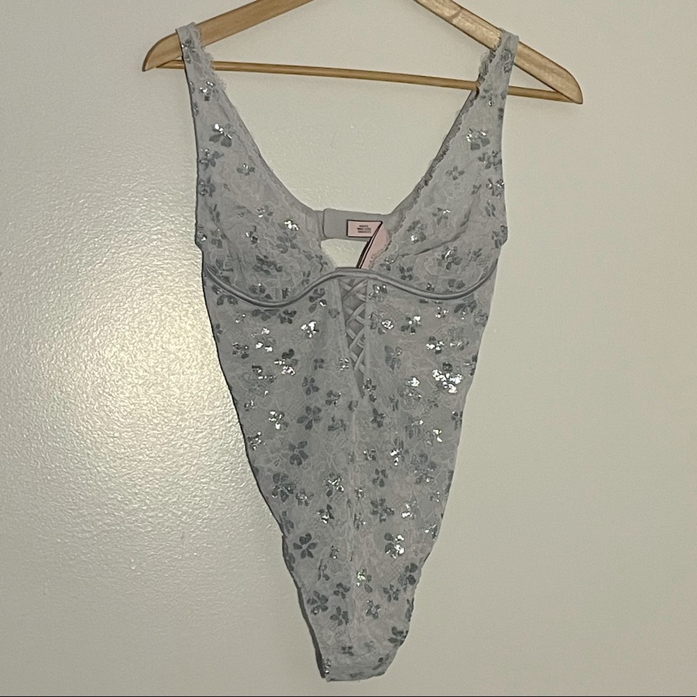 Victoria’s Secret Ice Blue Floral Lace Bodysuit